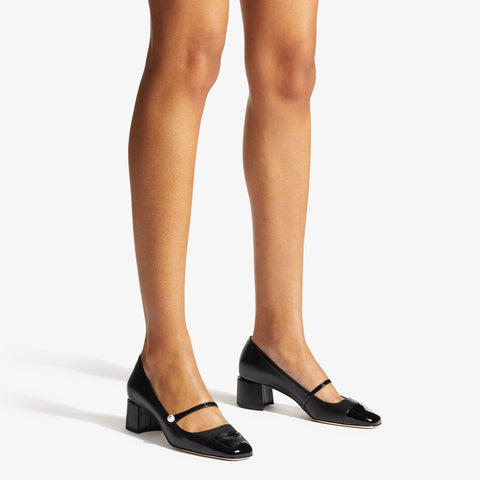 Elisa 45 Black Nappa and Patent Leather Pumps