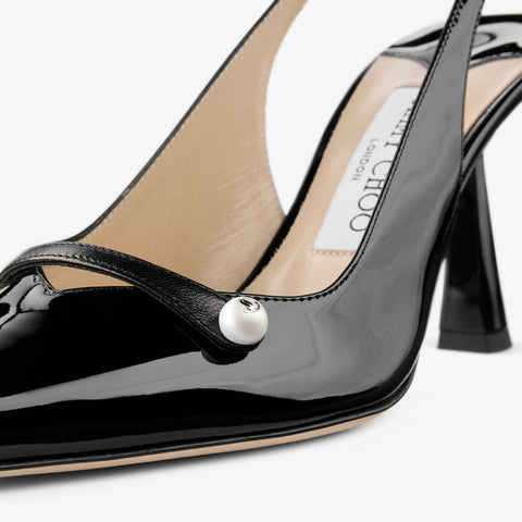 Amita 85 Black Patent Nappa Leather Slingbacks