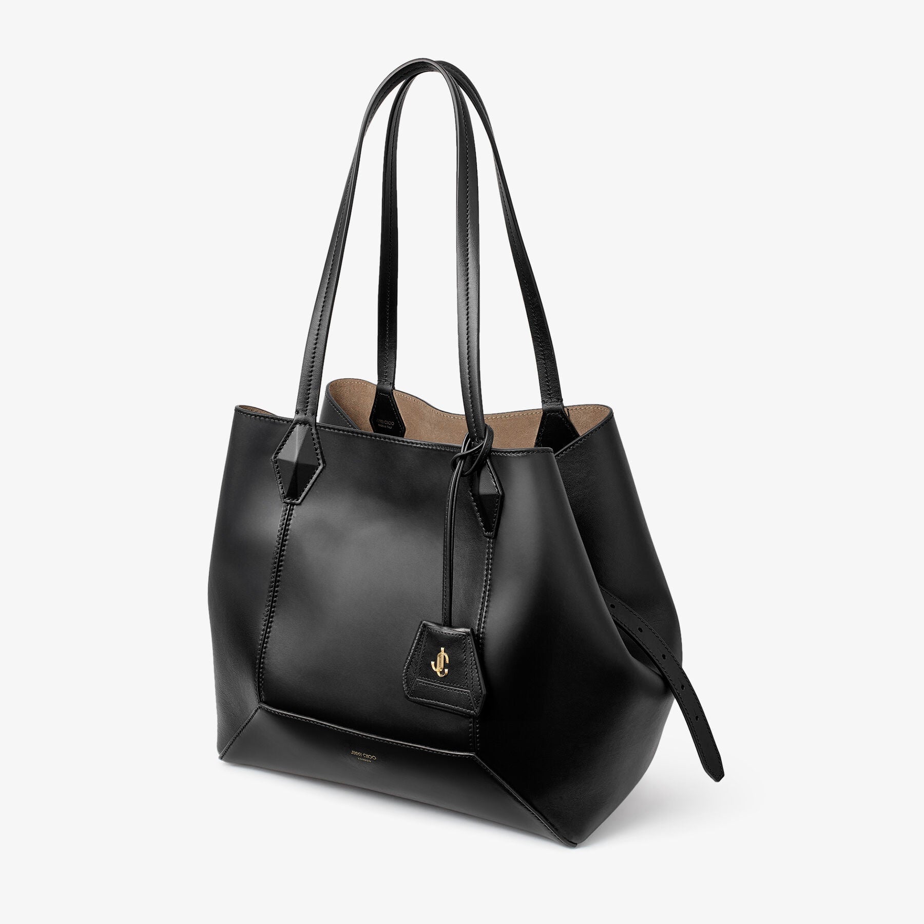 Diamond Tote/M Black Calf Leather Tote Bag