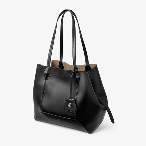 Diamond Tote/M Black Calf Leather Tote Bag