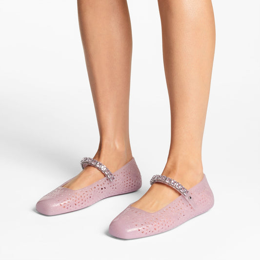 The Jelly Cotton Candy Jelly Ballerina Flats with Crystal Embellishment