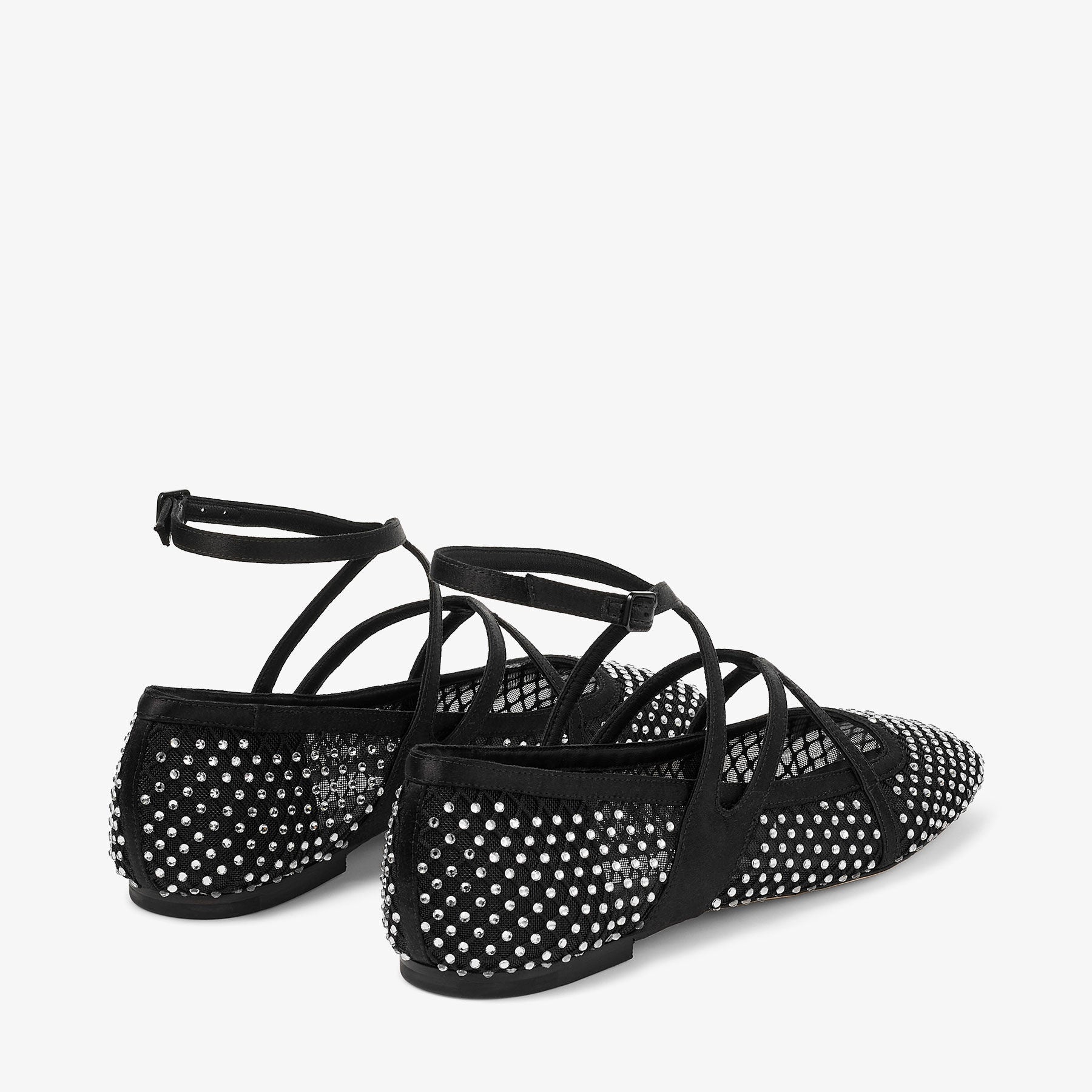 Astoria Flat Black Satin Crystal Flats