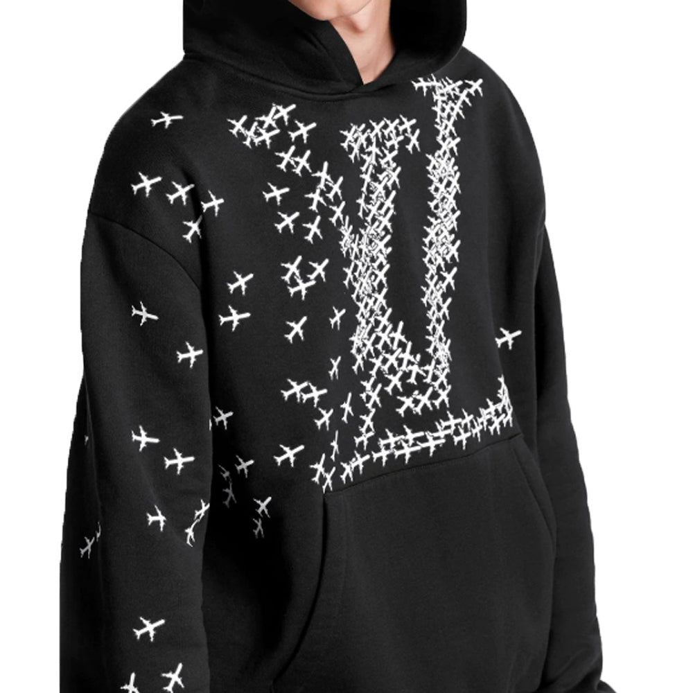 LOUIS VUITTON LV Printed Hooded Long Sleeve Sweatshirt For Men Black 1A5WAX