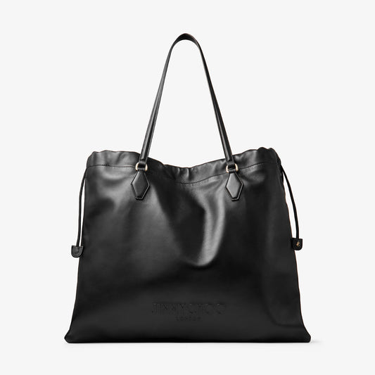 Drawstring Tote L Black Nappa Leather Drawstring Tote with Embossed Jimmy Choo