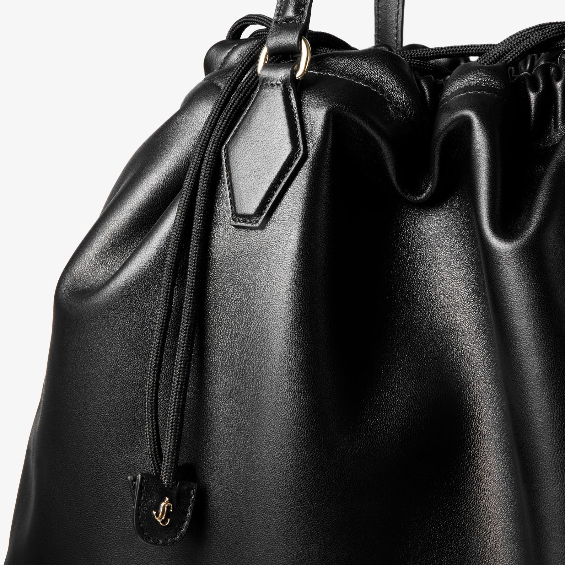 Drawstring Tote L Black Nappa Leather Drawstring Tote with Embossed Jimmy Choo