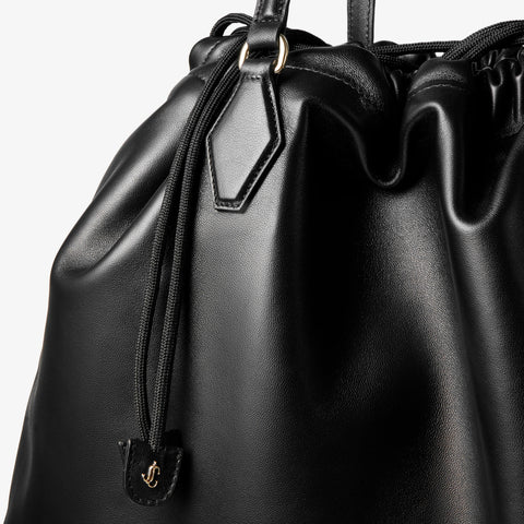 Drawstring Tote L Black Nappa Leather Drawstring Tote with Embossed Jimmy Choo