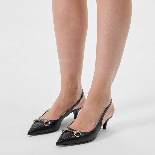 Women's Motif Canvas Horsebit Sling Pumps
