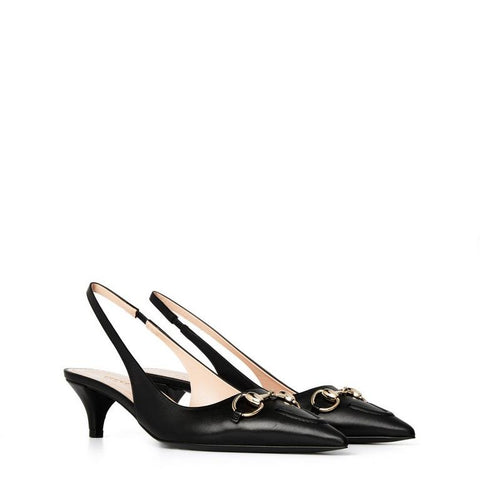 Women's Motif Canvas Horsebit Sling Pumps