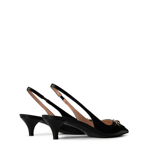 Women's Motif Canvas Horsebit Sling Pumps