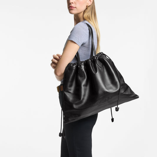 Drawstring Tote L Black Nappa Leather Drawstring Tote with Embossed Jimmy Choo
