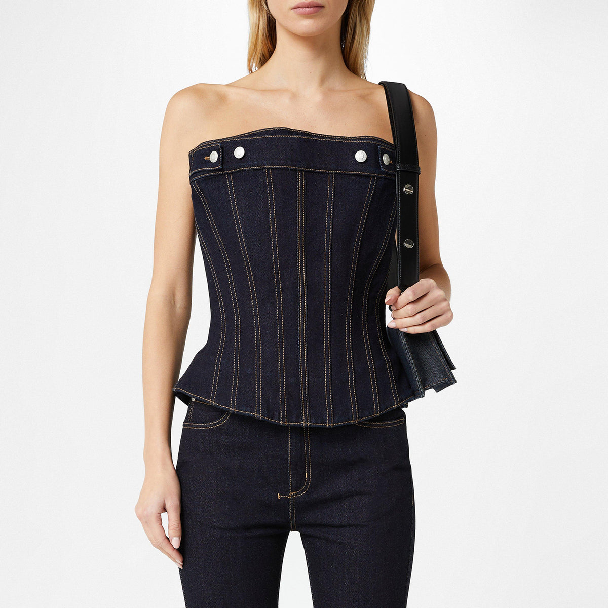 Dark Wash Denim Bustier Top
