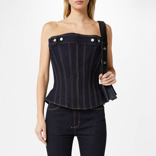 Dark Wash Denim Bustier Top
