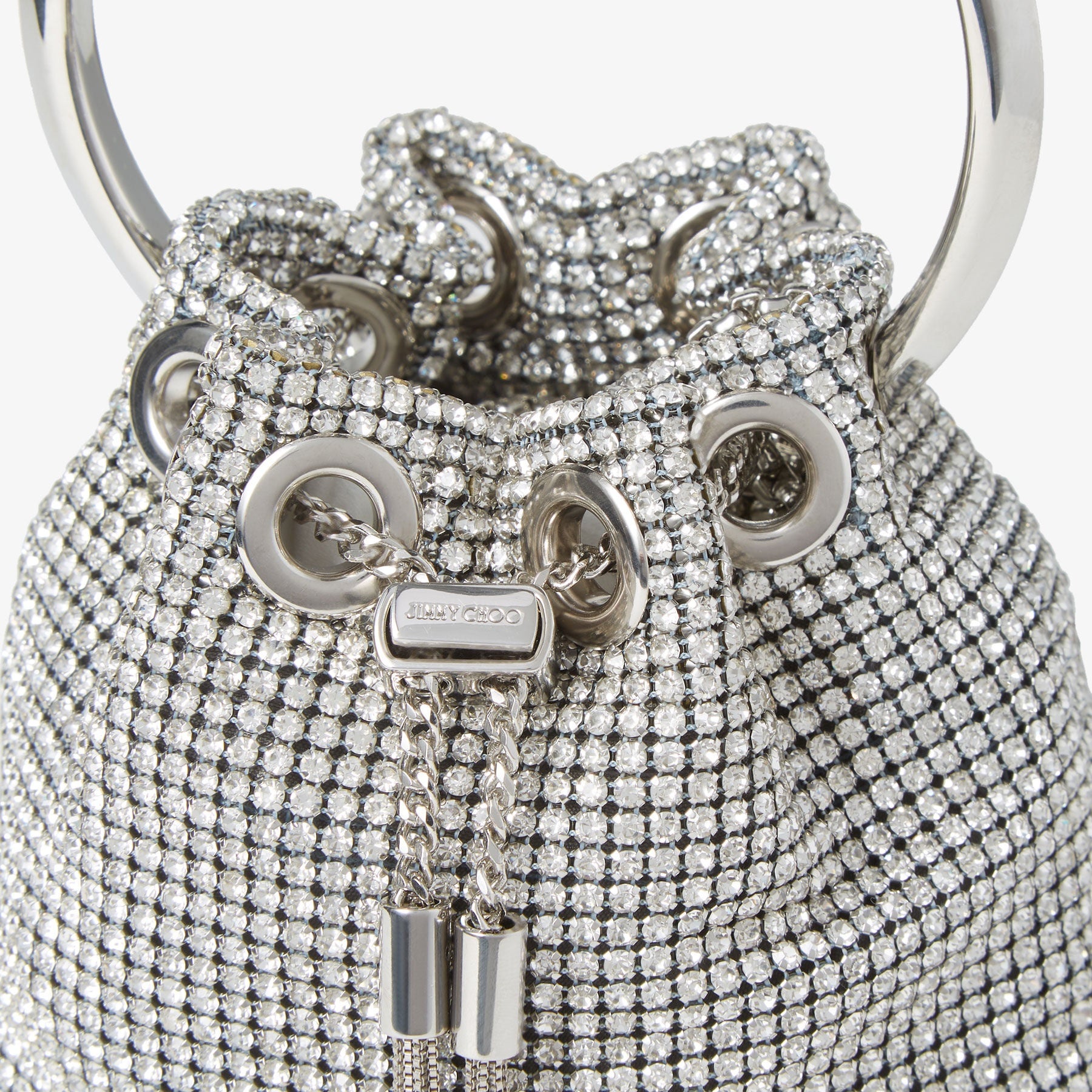 Micro Bon Bon Silver Crystal Mesh Bag with Crystal Handle