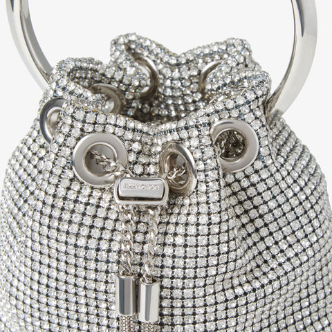 Micro Bon Bon Silver Crystal Mesh Bag with Crystal Handle