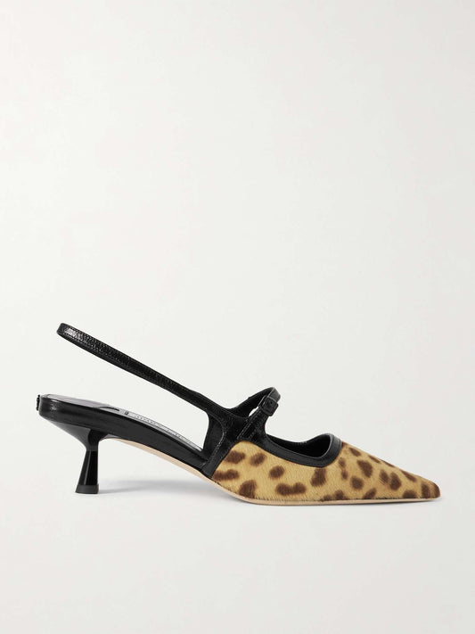 Didi 45 leather-trimmed leopard-print calf hair slingback pumps Leopard print