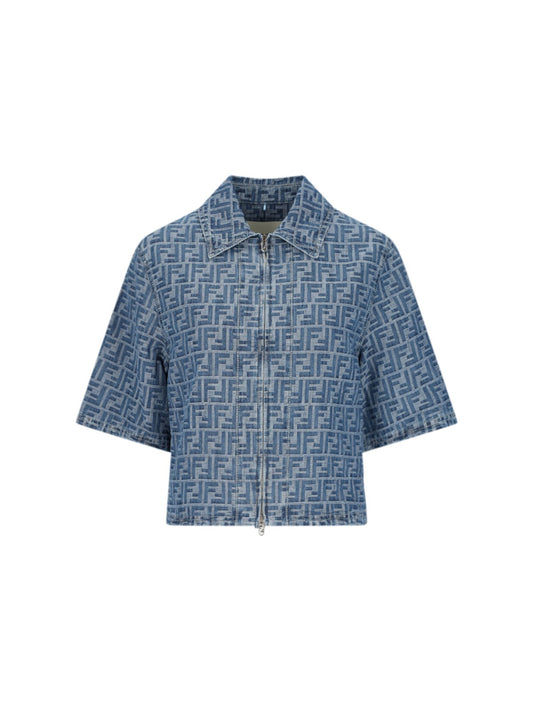 'FF' chambray denim crop zip jacket