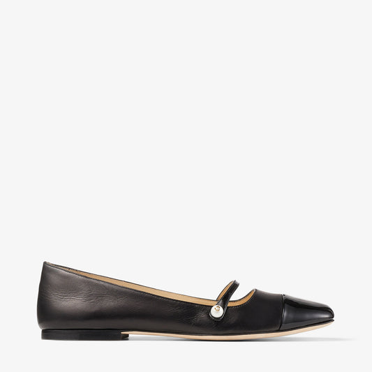 Elisa Flat Black Nappa and Patent Leather Flats