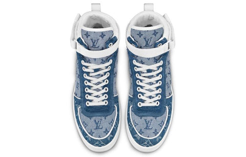 (WMNS) LOUIS VUITTON LV Boombox Monogram High-Top Sneakers Denim-Blue 1A8E3C