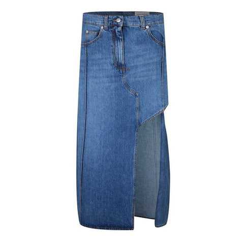 Slashed Denim Midi Skirt