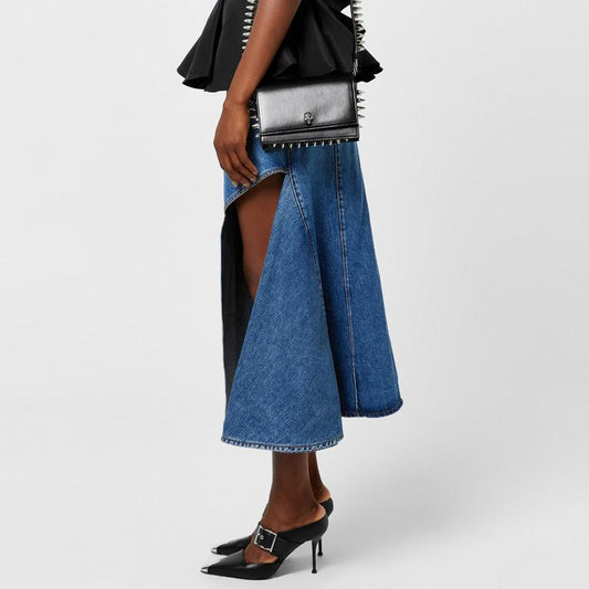 Slashed Denim Midi Skirt