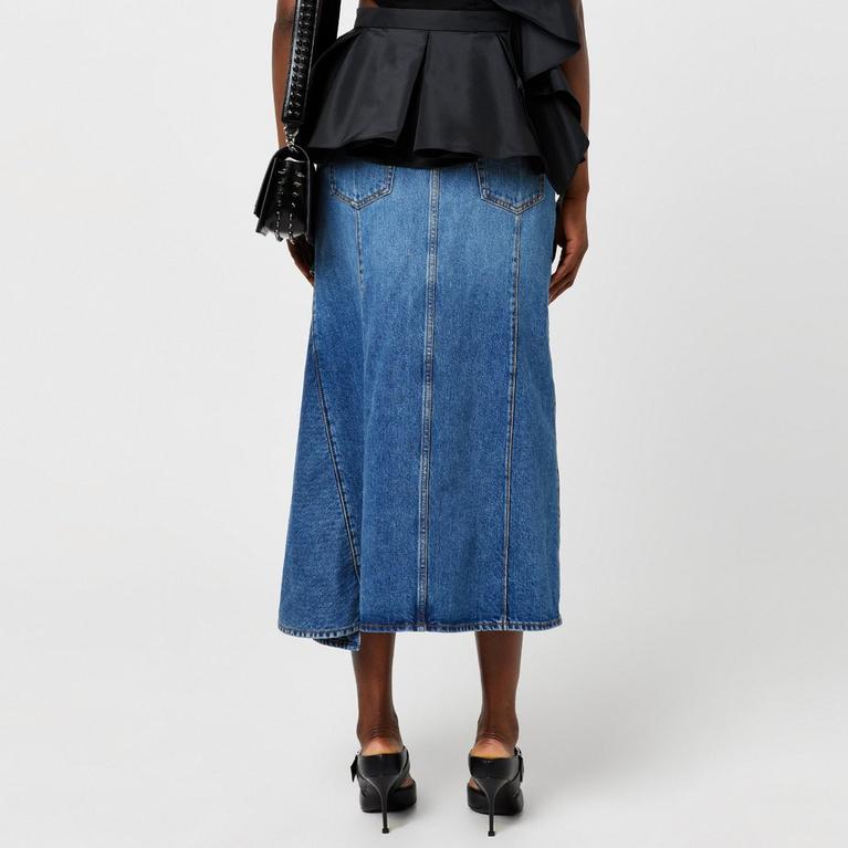 Slashed Denim Midi Skirt