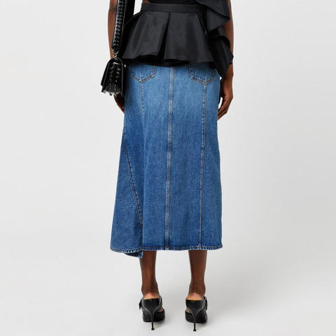 Slashed Denim Midi Skirt