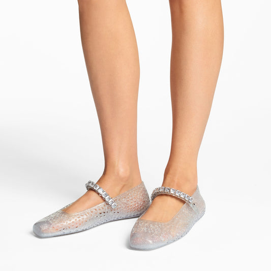 The Jelly Clear Jelly Ballerina Flats with Crystal Embellishment