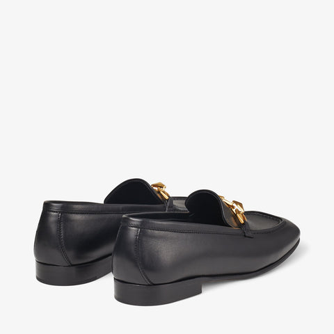 Diamond Tilda Loafer Black Calf Leather Loafers with Chain Embellishment