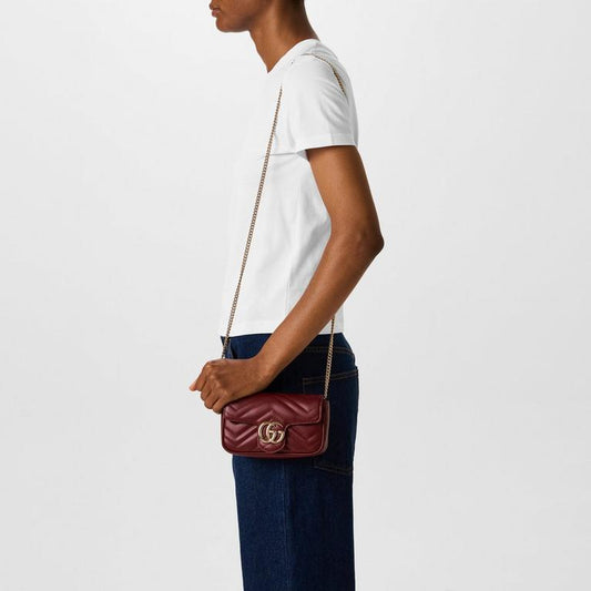Women's Logo Leather Rosso Ancora GG Marmont Mini Shoulder Bag