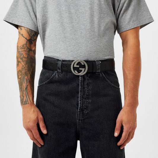 Men's Logo Leather GG Interlocked Embossed Belt