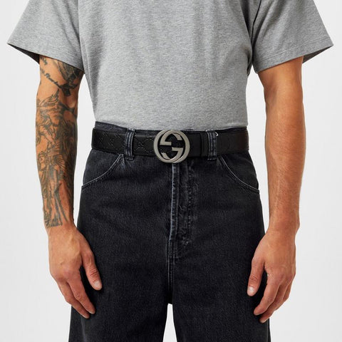 Men's Logo Leather GG Interlocked Embossed Belt