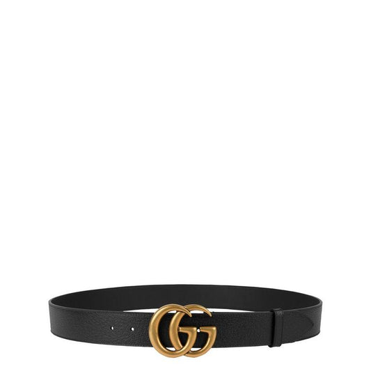 Wide Leather Belt With Double G Buckle