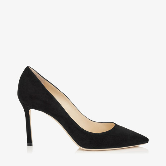 Romy 85 Black Suede Pointed Pumps