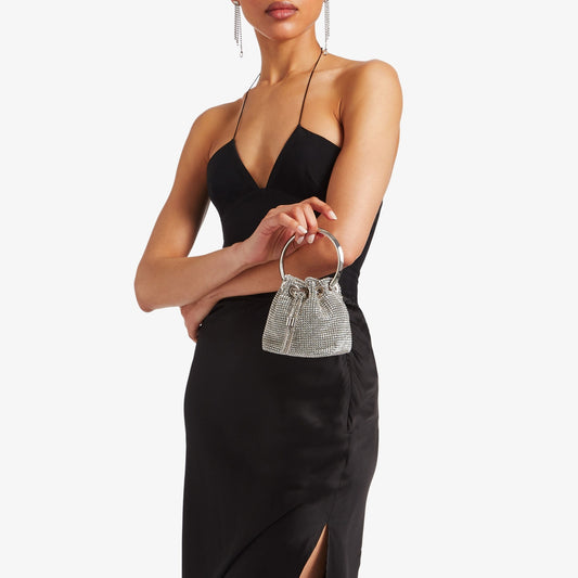 Micro Bon Bon Silver Crystal Mesh Bag with Crystal Handle