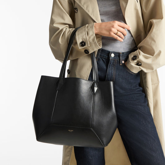Diamond Tote/M Black Calf Leather Tote Bag