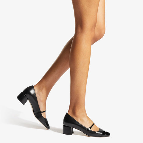 Elisa 45 Black Nappa and Patent Leather Pumps