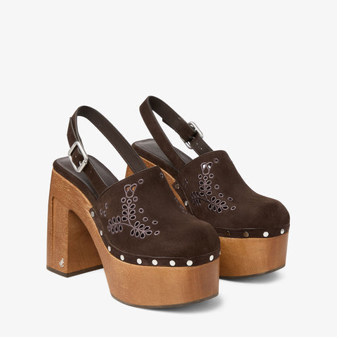 Alida Platform 135 Suede Slingback Clog with Sangallo Embroidery