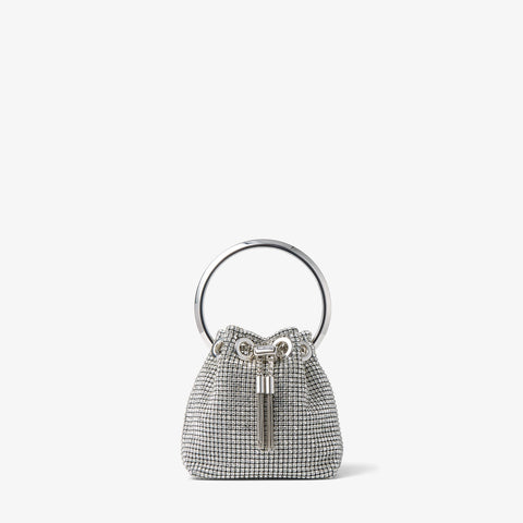 Micro Bon Bon Silver Crystal Mesh Bag with Crystal Handle