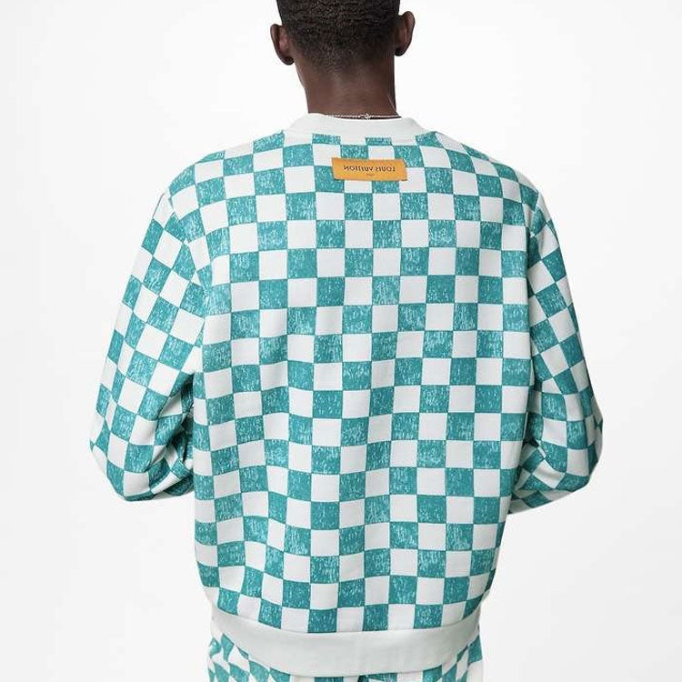 LOUIS VUITTON FW21 Grid Round Neck Long Sleeves Couple Style Blue White Colorblock 1A99VC