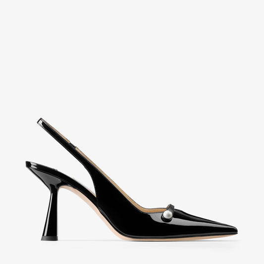 Amita 85 Black Patent Nappa Leather Slingbacks