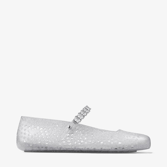 The Jelly Clear Jelly Ballerina Flats with Crystal Embellishment