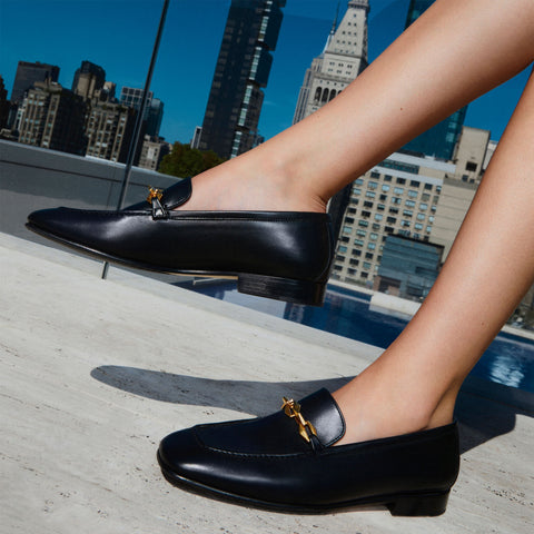 Diamond Tilda Loafer Black Calf Leather Loafers with Chain Embellishment