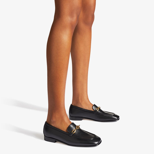 Diamond Tilda Loafer Black Calf Leather Loafers with Chain Embellishment