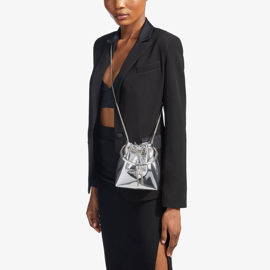 Bon Bon Silver Mirror Fabric Mini Bag with Metal Handle