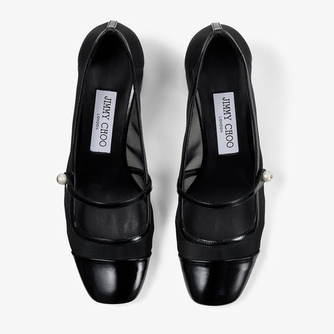 Elisa 45 Black Patent and Mesh Pumps