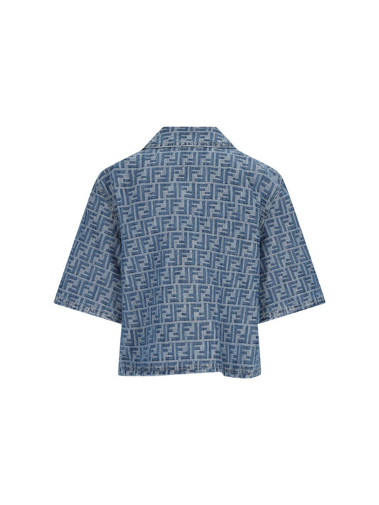 'FF' chambray denim crop zip jacket