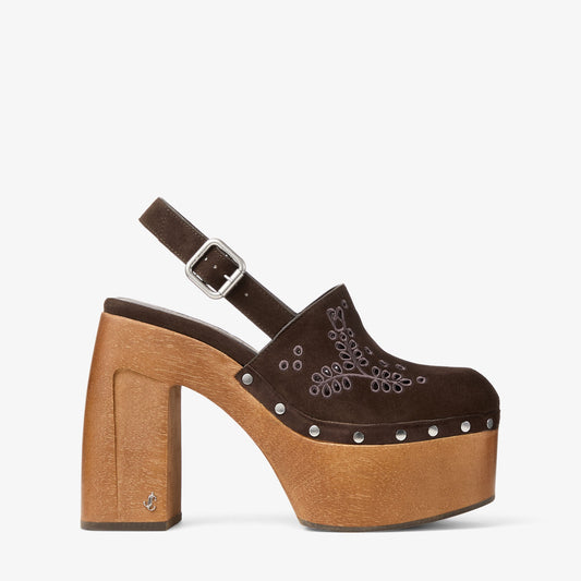 Alida Platform 135 Suede Slingback Clog with Sangallo Embroidery