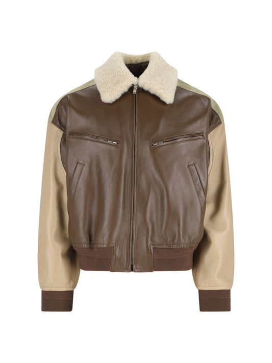 Shearling collar bomber jacket