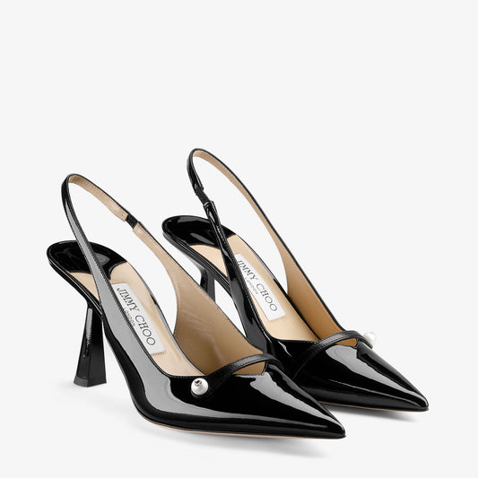 Amita 85 Black Patent Nappa Leather Slingbacks