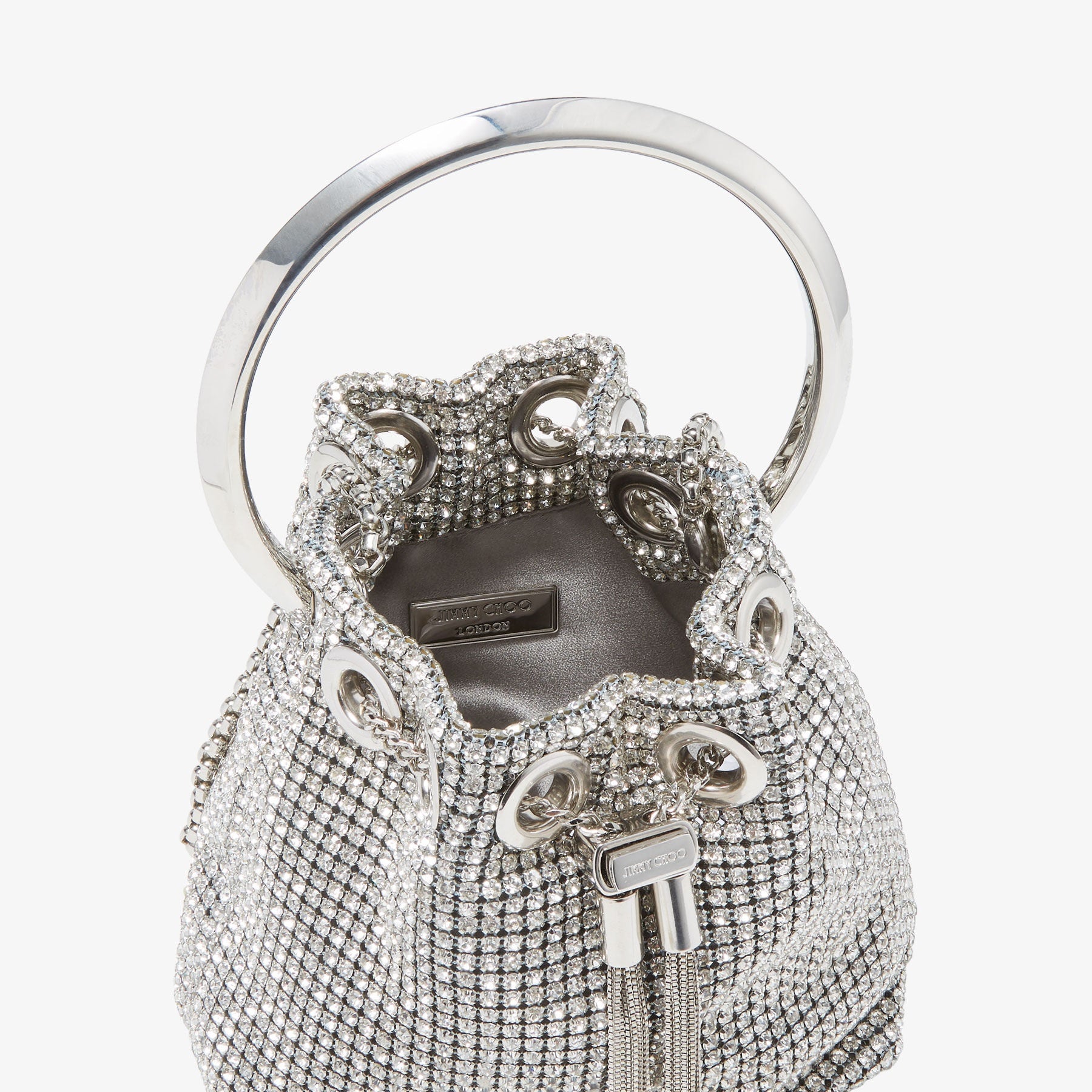 Micro Bon Bon Silver Crystal Mesh Bag with Crystal Handle